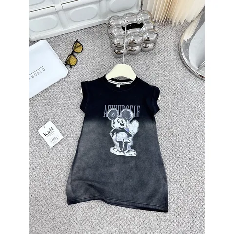 Váy bé gái, váy cotton loang dáng suông họa tiết Mickey cho bé 10-30kg