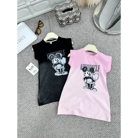 Váy bé gái, váy cotton loang dáng suông họa tiết Mickey cho bé 10-30kg