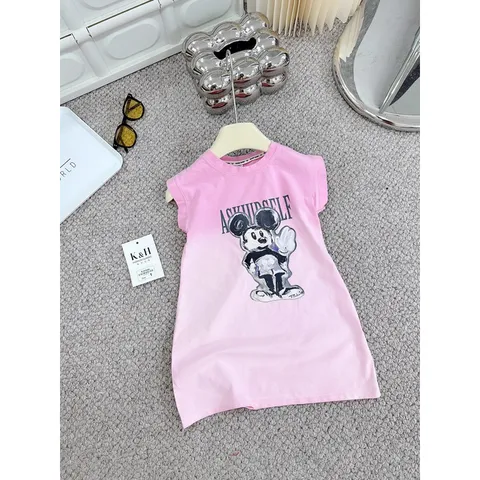 Váy bé gái, váy cotton loang dáng suông họa tiết Mickey cho bé 10-30kg