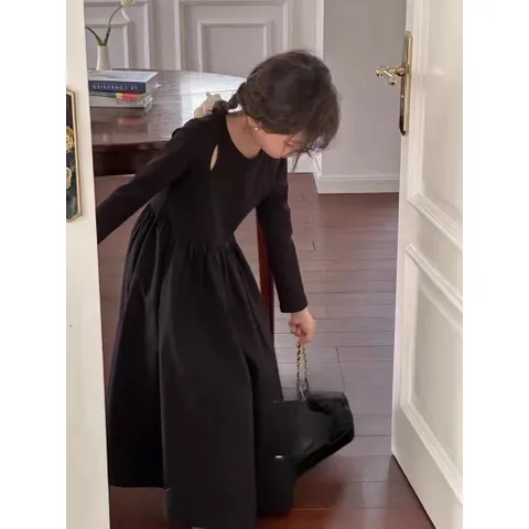 Váy bé gái, váy thu đông cotton zip cắt out phối chân váy thô dài bồng bềnh sang chảnh cho bé 12-30kg