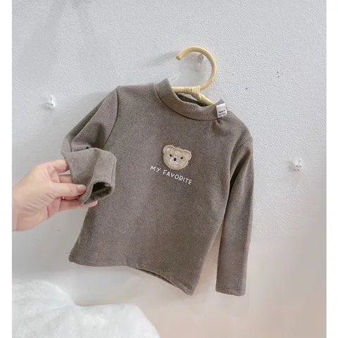 Áo giữ nhiệt cho bé, áo zip lông cổ 3 phân thêu đắp gấu MY FAVORITE cho bé trai và bé gái