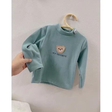 Áo giữ nhiệt cho bé, áo zip lông cổ 3 phân thêu đắp gấu MY FAVORITE cho bé trai và bé gái