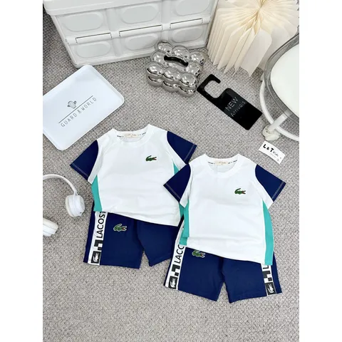 Quần áo bé trai, set bộ quần áo cộc tay chất cotton họa tiết cá sấu cho bé 10-30kg