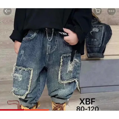 Quần dài bé trai, quần Jean loại 1 vá rách chất chơi cho bé 10-32kg