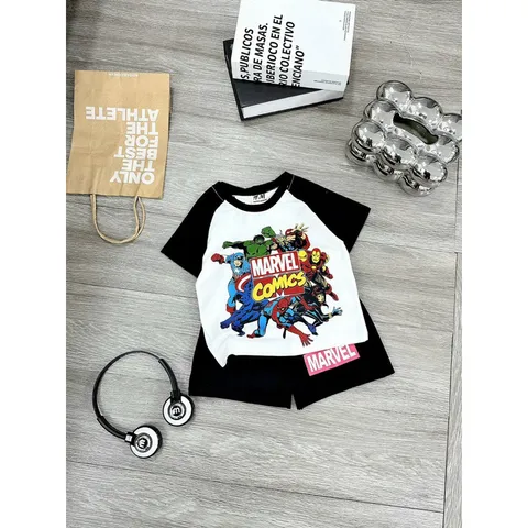 Quần áo bé trai, set bộ cộc tay chất cotton họa tiết Marvel cho bé 10-30kg