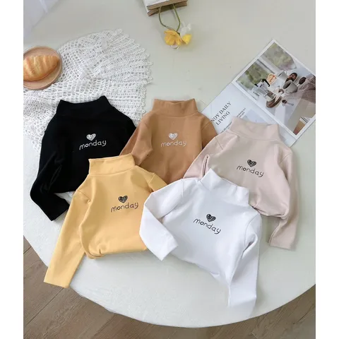 Áo giữ nhiệt cho bé, áo giữ nhiệt cổ 3 phân chất nỉ họa tiết MONDAY cho bé trai, bé gái size 6-18kg
