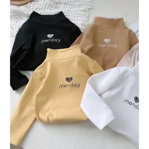 Áo giữ nhiệt cho bé, áo giữ nhiệt cổ 3 phân chất nỉ họa tiết MONDAY cho bé trai, bé gái size 6-18kg