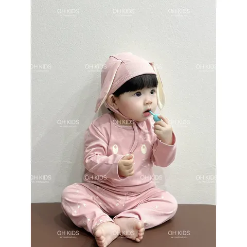 Quần áo thu đông bé gái, set 4ct: quần áo, mũi và yếm chất zip tai thỏ siêu đẹp bé 6-15kg