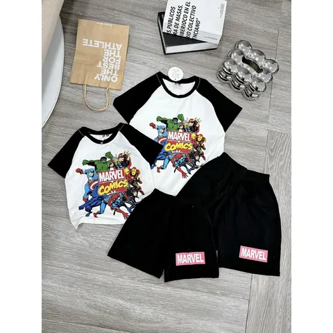 Quần áo bé trai, set bộ cộc tay chất cotton họa tiết Marvel cho bé 10-30kg