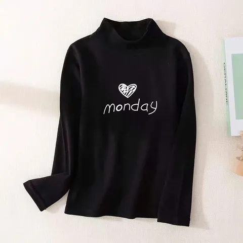 Áo giữ nhiệt cho bé, áo giữ nhiệt cổ 3 phân chất nỉ họa tiết MONDAY cho bé trai, bé gái size 6-18kg