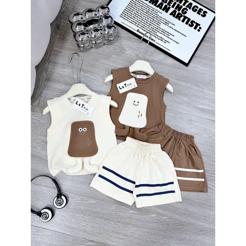 Quần áo bé trai, set bộ sát nách chất cotton thêu đắp hình cho bé 10-28kg