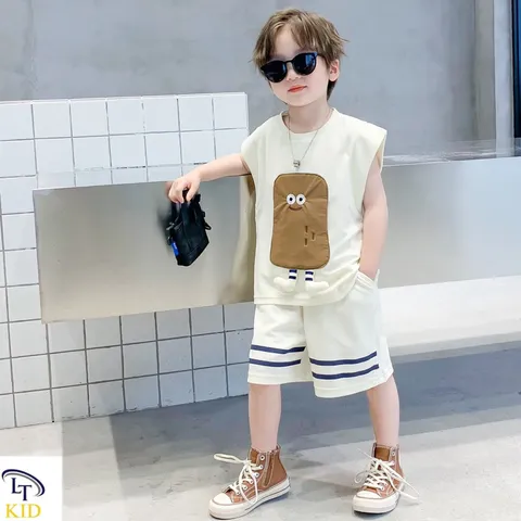 Quần áo bé trai, set bộ sát nách chất cotton thêu đắp hình cho bé 10-28kg