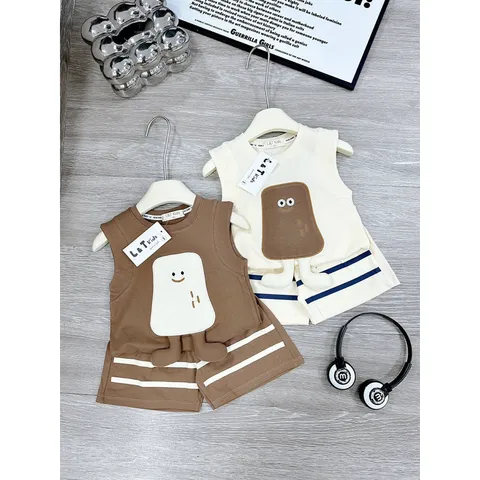 Quần áo bé trai, set bộ sát nách chất cotton thêu đắp hình cho bé 10-28kg