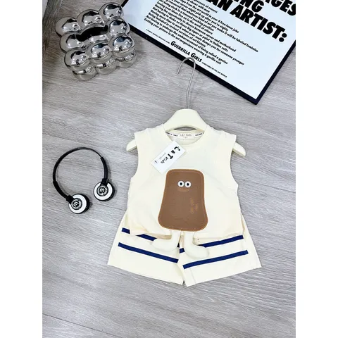 Quần áo bé trai, set bộ sát nách chất cotton thêu đắp hình cho bé 10-28kg