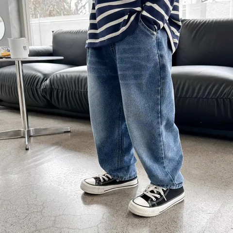 Quần dài bé trai, quần Jean trơn dáng baggy mài sáng cho bé 10-30kg