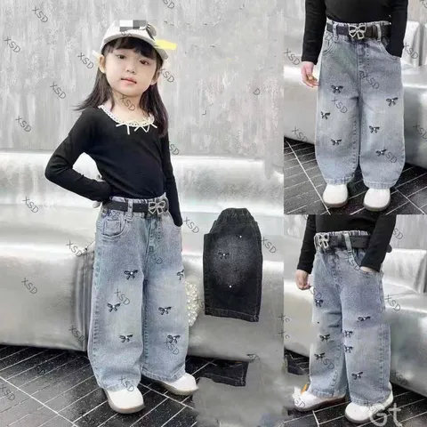 Quần Jean bé gái, quần jean dáng suông thêu nơ to cho bé từ 15-42kg