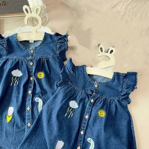 Váy bé gái, váy Jean cánh tiên thêu họa tiết dễ thương cho bé 10-22kg