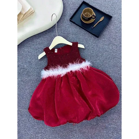 Váy bé gái, váy dạ tweed phần tùng tơ bồng bềnh đính lông cho bé diện Tết size 8-20kg