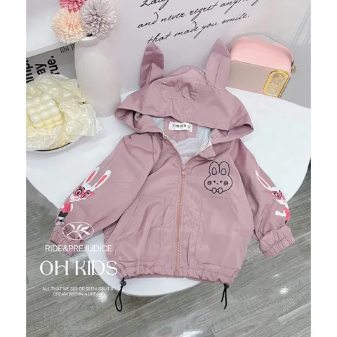 Áo khoác cho bé, áo khoác gió 2 lớp tai thỏ cho bé 10-25kg