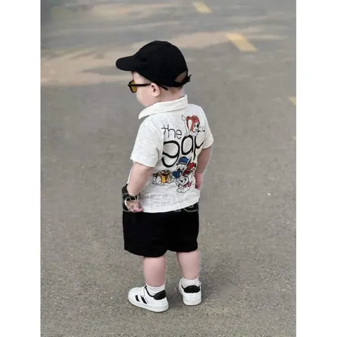 Quần áo bé trai, set bộ cộc tay chất cotton áo có cổ họa tiết chú chó Cứu hộ phối quần short kaki mềm cho bé 10-30kg