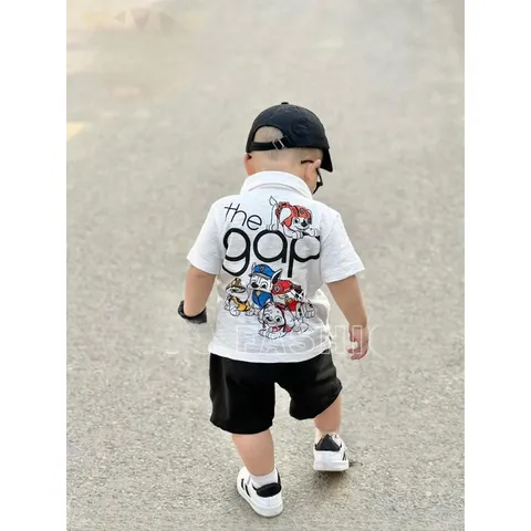 Quần áo bé trai, set bộ cộc tay chất cotton áo có cổ họa tiết chú chó Cứu hộ phối quần short kaki mềm cho bé 10-30kg