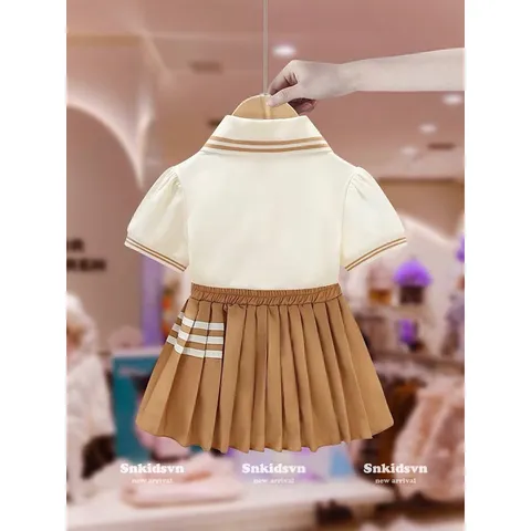 Đồng phục học sinh, váy đồng phục thêu gấu nâu cho bé 10-30kg