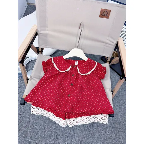 Đồ bộ bé gái, set bộ quần áo hoa nhí phối ren cổ sen cho bé 10-30kg