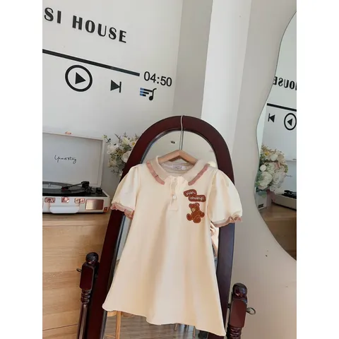 Đồng phục học sinh, váy đồng phục thêu gấu nâu cho bé 10-30kg
