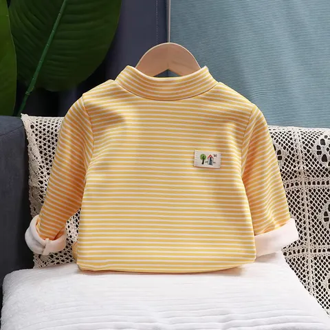 Áo giữ nhiệt cho bé, Áo nỉ lót lông giữ nhiệt bé trai kẻ ngang thời trang Quảng Châu size 7-17kg