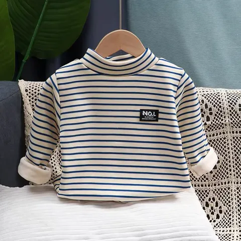 Áo giữ nhiệt cho bé, Áo nỉ lót lông giữ nhiệt bé trai kẻ ngang thời trang Quảng Châu size 7-17kg