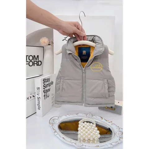 Áo khoác cho bé, áo phao gile trần bông kéo khoá cổ trụ thêu chữ LDYR cho bé trai và bé gái từ 8-30kg