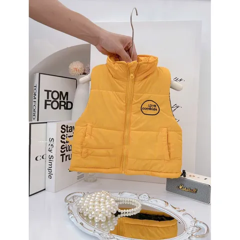 Áo khoác cho bé, áo phao gile trần bông kéo khoá cổ trụ thêu chữ LDYR cho bé trai và bé gái từ 8-30kg