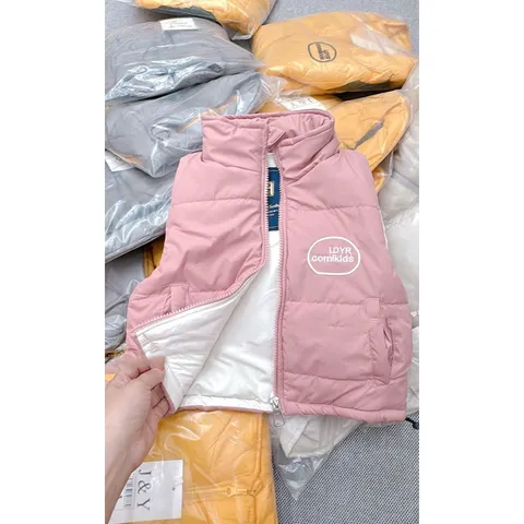 Áo khoác cho bé, áo phao gile trần bông kéo khoá cổ trụ thêu chữ LDYR cho bé trai và bé gái từ 8-30kg