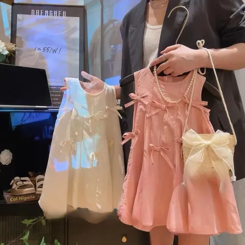 Váy bé gái, váy sát 6 nơ chất vải sẽ siêu mềm mát cho bé 10-28kg