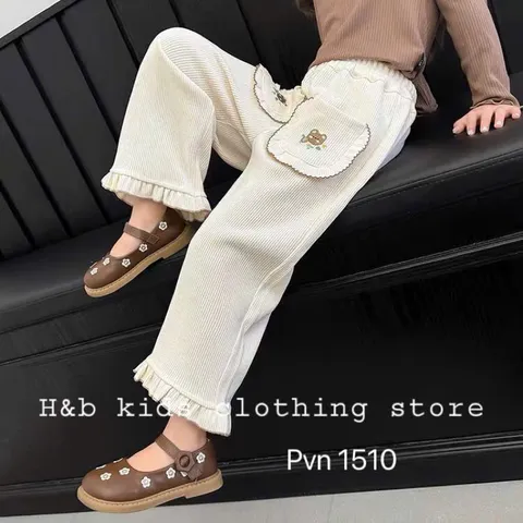 Quần thu đông bé gái, quần nhung ống rộng 2 màu cho bé 8-24kg