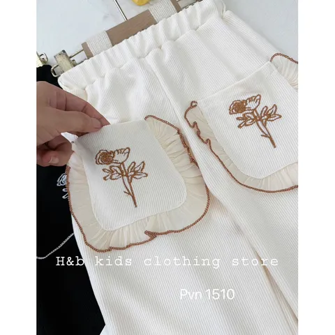 Quần thu đông bé gái, quần nhung ống rộng 2 màu cho bé 8-24kg