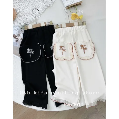 Quần thu đông bé gái, quần nhung ống rộng 2 màu cho bé 8-24kg