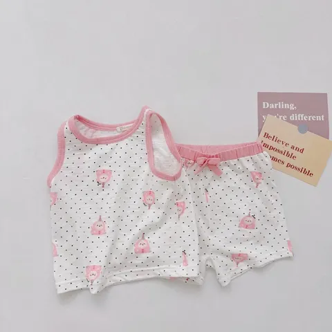 Đồ bộ bé gái, set bộ sát nách chất cotton họa tiết MY FOVOURITE FOOD cho bé 8-20kg
