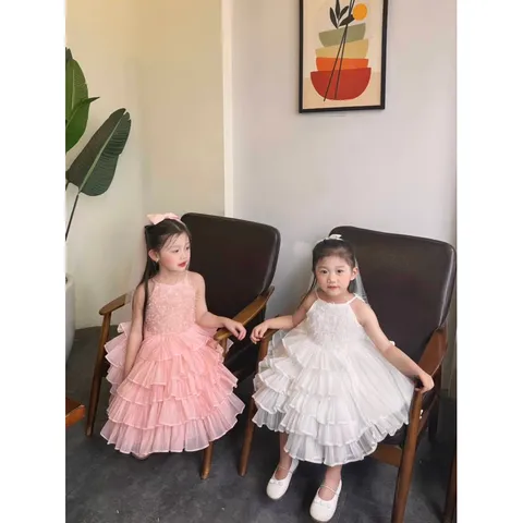Váy bé gái, váy 2 dây ren lông nhiều tầng đi tiệc cho bé 10-22kg