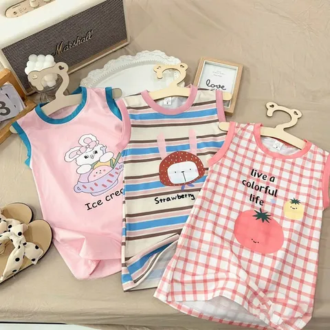 Váy bé gái, váy cotton dáng suông in hình dễ thương cho bé 8-20kg