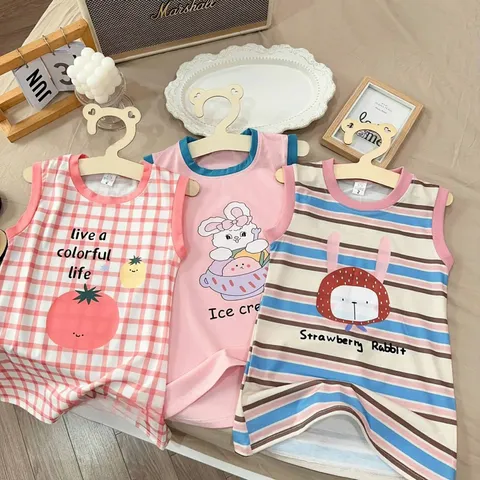 Váy bé gái, váy cotton dáng suông in hình dễ thương cho bé 8-20kg