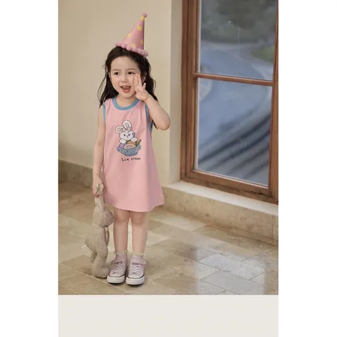 Váy bé gái, váy cotton dáng suông in hình dễ thương cho bé 8-20kg