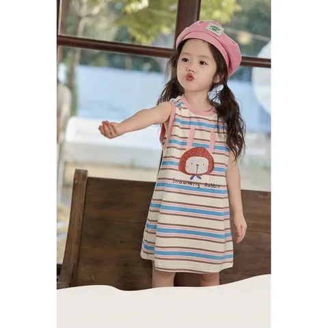 Váy bé gái, váy cotton dáng suông in hình dễ thương cho bé 8-20kg