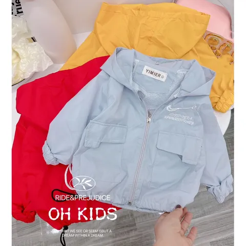 Áo khoác cho bé, áo khoác gió 2 lớp có mũ NIIKE cho bé trai, bé gái 10-22kg