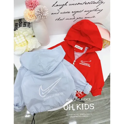 Áo khoác cho bé, áo khoác gió 2 lớp có mũ NIIKE cho bé trai, bé gái 10-22kg
