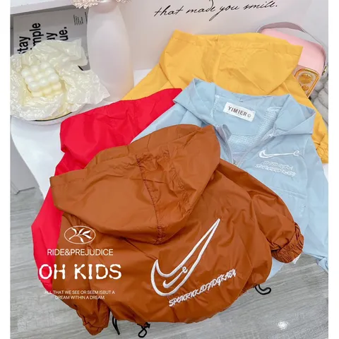 Áo khoác cho bé, áo khoác gió 2 lớp có mũ NIIKE cho bé trai, bé gái 10-22kg