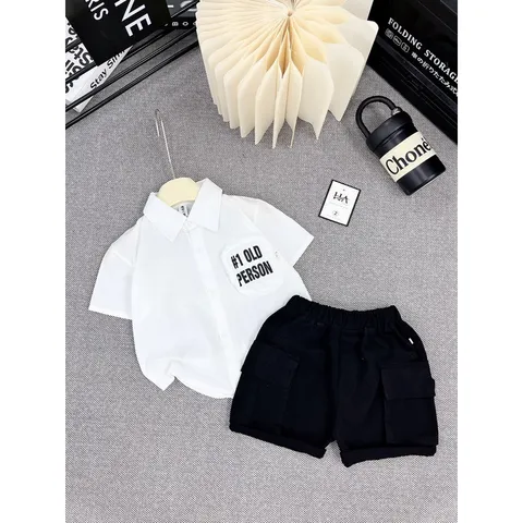 Quần áo bé trai, set bộ áo sơ mi cách điệu phối quần kaki ngố cho bé 10-30kg