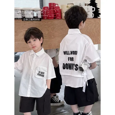 Quần áo bé trai, set bộ áo sơ mi cách điệu phối quần kaki ngố cho bé 10-30kg