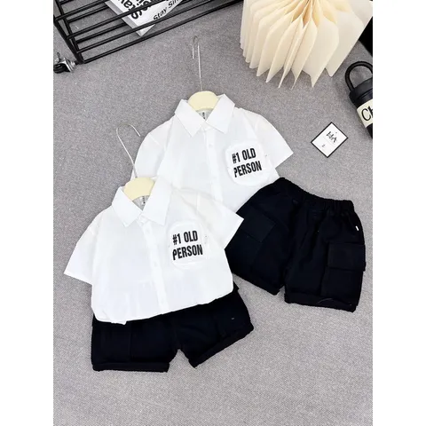 Quần áo bé trai, set bộ áo sơ mi cách điệu phối quần kaki ngố cho bé 10-30kg