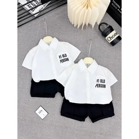 Quần áo bé trai, set bộ áo sơ mi cách điệu phối quần kaki ngố cho bé 10-30kg